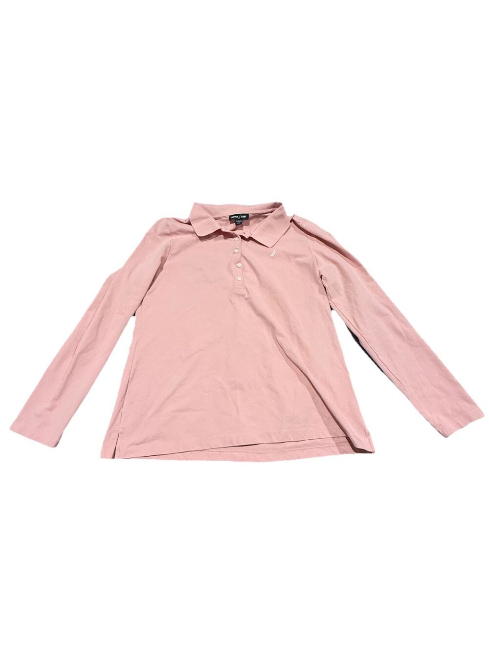 Nautica Jeans Women’s XL Pink Long Sleeve Polo Shirt Cotton Stretch